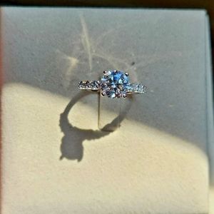 Solid 14k gold 2.38ct lab round diamond ring with side lab diamond